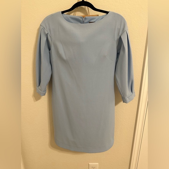 VINCE CAMUTO Air Blue TEXTURED Drop PUFF SLEEVE Crepe SHEATH DRESS 0 - Picture 5 of 5